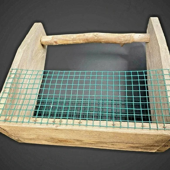 Primitive Rustic Wood and Metal Wire Storage Basket Farmhouse Barn Art